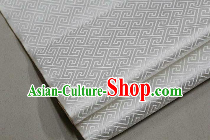 Chinese Traditional Royal Palace Back Pattern Mongolian Robe White Satin Brocade Fabric, Chinese Ancient Costume Drapery Hanfu Tang Suit Material