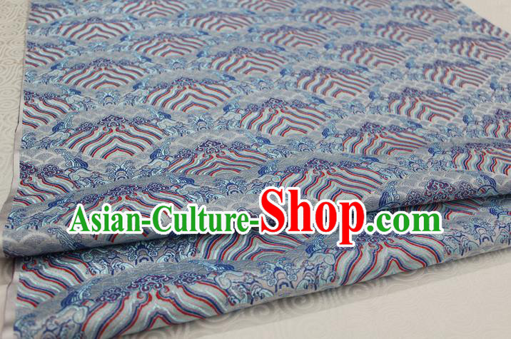Chinese Traditional Royal Palace Pattern Mongolian Robe Blue Brocade Fabric, Chinese Ancient Emperor Costume Drapery Hanfu Tang Suit Material