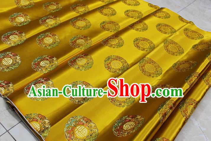 Chinese Traditional Royal Palace Fu Character Pattern Mongolian Robe Golden Brocade Fabric, Chinese Ancient Emperor Costume Drapery Hanfu Tang Suit Material