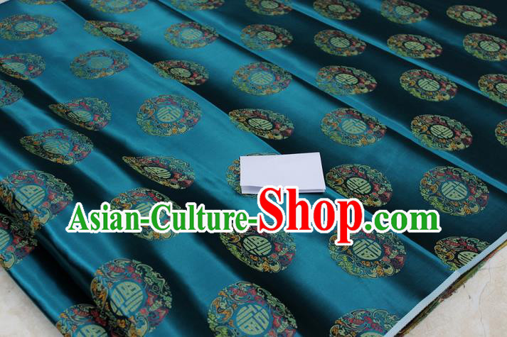 Chinese Traditional Royal Palace Fu Character Pattern Mongolian Robe Peacock Green Brocade Fabric, Chinese Ancient Emperor Costume Drapery Hanfu Tang Suit Material