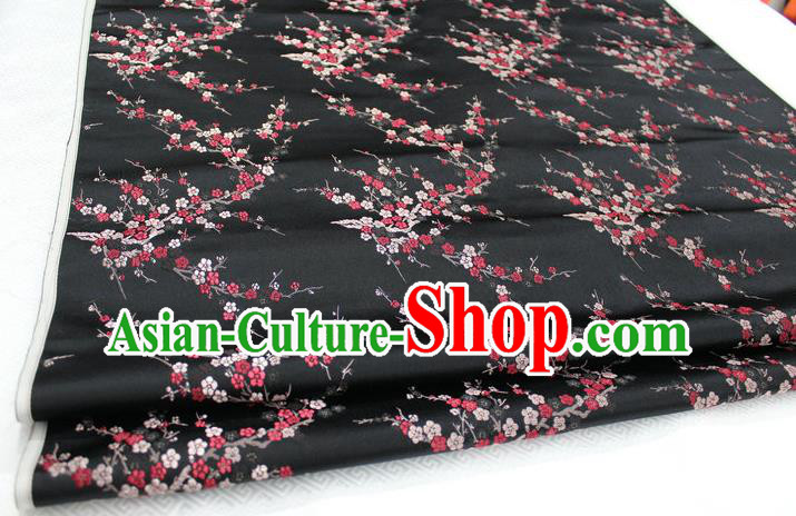 Chinese Traditional Royal Palace Wintersweet Pattern Cheongsam Black Brocade Fabric, Chinese Ancient Emperor Costume Drapery Hanfu Tang Suit Material