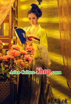 Traditional Ancient Chinese Imperial Consort Costume, Elegant Hanfu Clothing Chinese Tang Dynasty Imperial Emperess Long Water Sleeve Clothing for Women