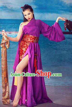 Ancient Chinese Swordsman Purple Sexy Costumes for Women