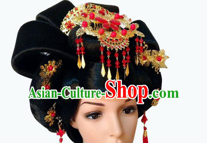 Chinese Wedding Jewelry Accessories Traditional Xiuhe Suits Wedding Bride Headwear, Wedding Hair Accessories, Ancient Chinese Tang Dynasty Harpins Complete Set for Women