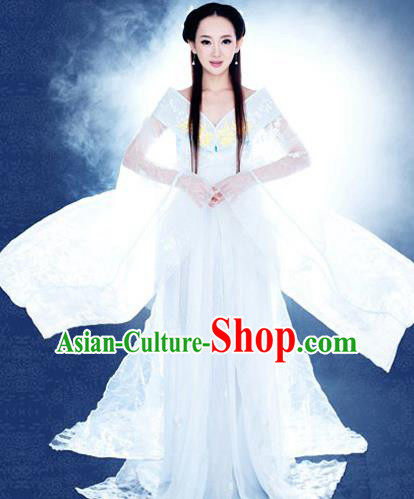 Traditional Ancient Chinese Costume, Elegant Hanfu Fairy Clothing, Chinese Imperial Princess White Clothing for Women