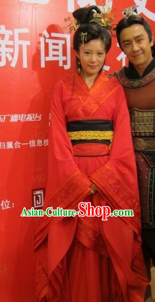 Traditional Ancient Chinese Imperial Consort Red Costume, Elegant Hanfu Clothing Chinese Han Dynasty Imperial Emperess Tailing Embroidered Clothing for Women
