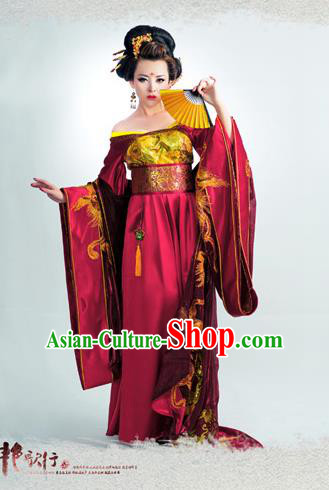 Traditional Ancient Chinese Imperial Consort Costume, Elegant Hanfu Clothing Chinese Tang Dynasty Imperial Empress Tailing Phoenix Clothing for Women