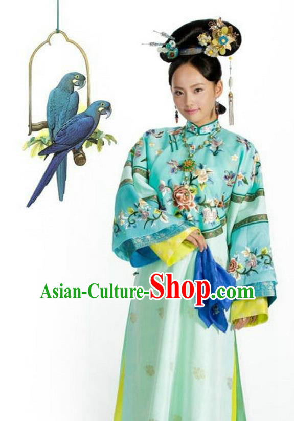 Traditional Ancient Chinese Imperial Consort Costume, Chinese Qing Dynasty Manchu Lady Dress, Chinese Mandarin Robes Imperial Concubine Full Embroidered Clothing for Women
