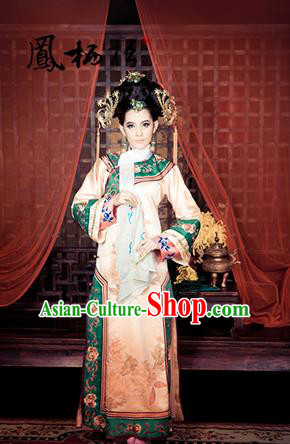 Traditional Ancient Chinese Imperial Consort Costume, Chinese Qing Dynasty Manchu Lady Dress, Chinese Mandarin Robes Imperial Concubine Handmade Embroidered Clothing for Women