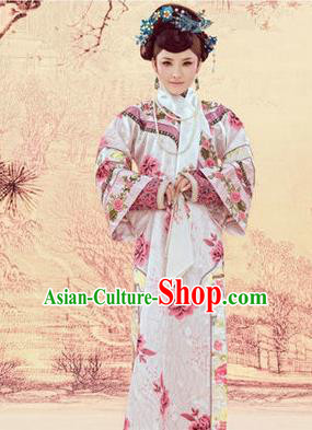 Traditional Ancient Chinese Imperial Consort Costume, Chinese Qing Dynasty Manchu Lady Dress, Chinese Mandarin Printing Robes Imperial Concubine Embroidered Clothing for Women
