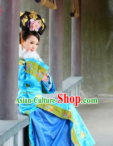 Traditional Ancient Chinese Prince Consort Costume, Chinese Qing Dynasty Manchu Lady Dress, Chinese Mandarin Robes Imperial Concubine Embroidered Clothing for Women