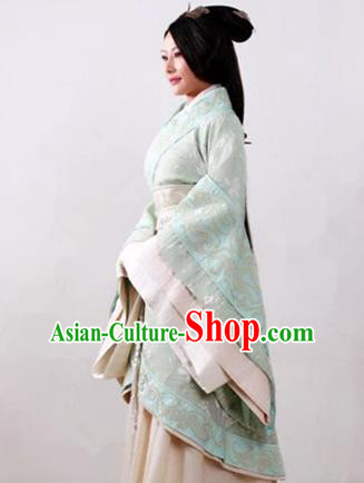 Traditional Top Chinese Ancient Imperial Consort Costume, Elegant Young Lady Hanfu Green Dress Chinese Qin Dynasty Imperial Princess Embroidered Tailing Clothing for Women