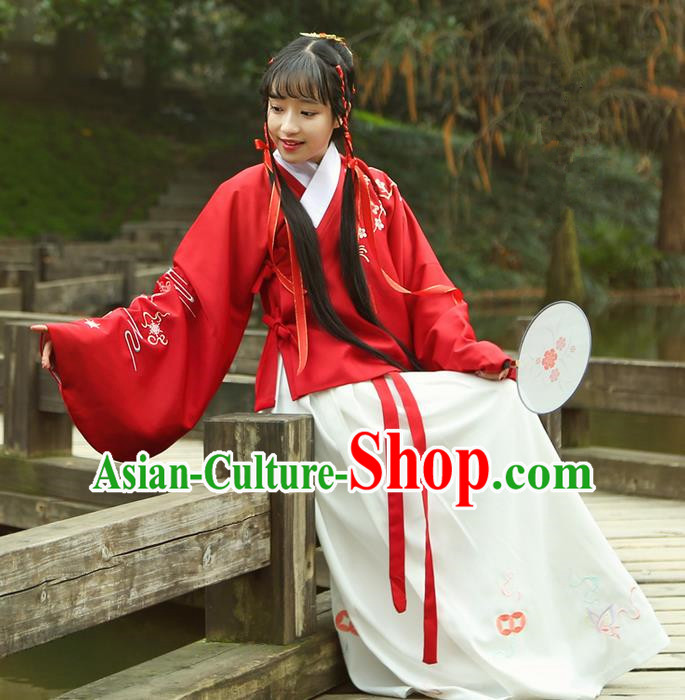 Traditional Ancient Chinese Female Costume Dress, Elegant Hanfu Clothing Chinese Ming Dynasty Palace Lady Embroidered Plum Blossom Skirt for Women