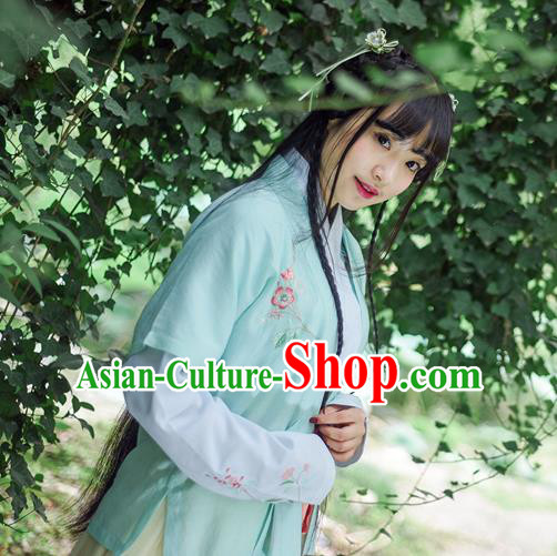 Traditional Ancient Chinese Female Costume Cardigan, Elegant Hanfu Coat Chinese Ming Dynasty Palace Lady Embroidered Hibiscus Rosa-sinensis Clothing for Women