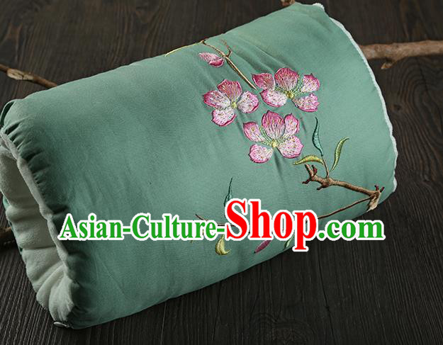 Traditional Ancient Chinese Embroidered Muff Embroidered Peach Blossom Bolster Green Handwarmers for Women