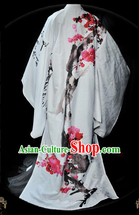 Traditional Asian Chinese Nobility Childe Costume, Elegant Hanfu Ink Painting Flowers Dress, Chinese Imperial Prince Cosplay Costumes for Men