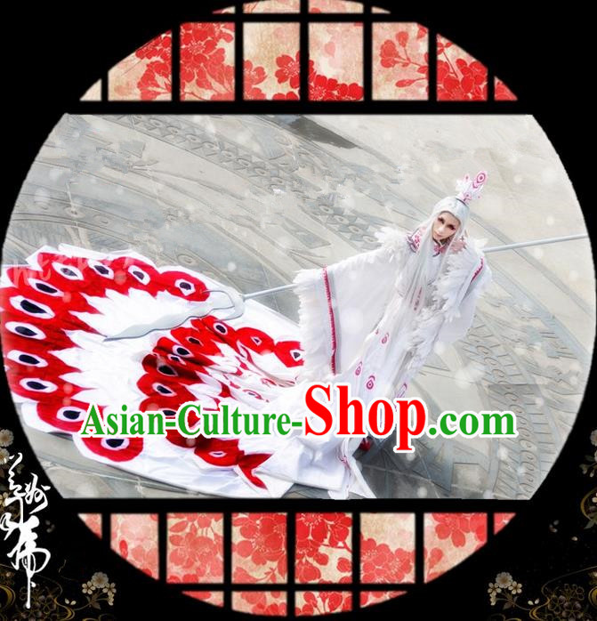 Traditional Asian Chinese Ancient Nobility Childe Costume, Elegant Hanfu Peacock Tail Dress, Chinese Imperial Prince Tailing Clothing, Chinese Cosplay Prince Costumes for Men