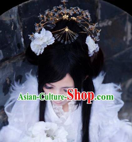 Traditional Handmade Chinese Ancient Classical Hair Accessories Crystal Crown, Imperial Emperess Headdress Hair Jewellery, Hair Fascinators Hairpins for Women