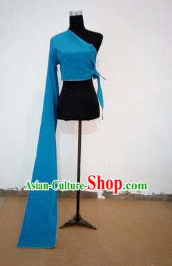 Traditional Chinese Long Sleeve Single Water Sleeve Dance Suit China Folk Dance Koshibo Long Blue Ribbon for Women