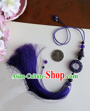 Traditional Chinese Handmade Ancient Hanfu Jade Wearing Violet Agate Pendant Sword Tassel for Men