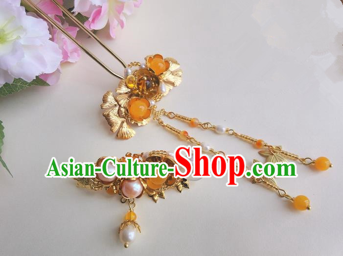 Traditional Handmade Chinese Ancient Classical Hair Accessories Barrettes Hairpin, Copper Pearl Hair Sticks Hair Jewellery, Hair Fascinators Hairpins for Women