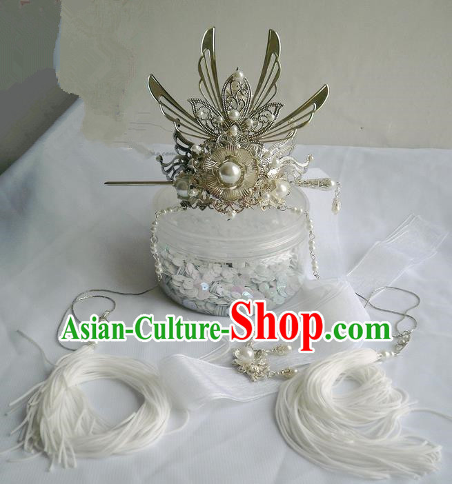 Traditional Handmade Chinese Ancient Classical Hair Accessories Male Hairdo Crown, Hair Sticks Hair Jewellery, Hair Tassel Hairpins for Men