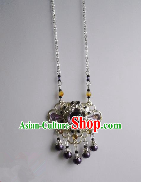 Traditional Handmade Chinese Ancient Classical Accessories Necklace Purple Longevity Lock for Women