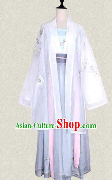 Traditional Ancient Chinese Female Costume Wide Sleeve Cardigan, Elegant Hanfu Clothing Chinese Tang Dynasty Embroidering Butterfly Palace Princess Clothing for Women