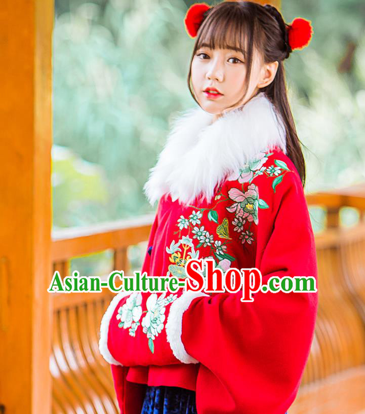 Traditional Ancient Chinese Embroidered Hanfu Muff Embroidered Penoy Red Handwarmers for Women