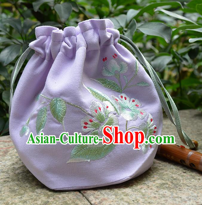 Traditional Ancient Chinese Embroidered Hanfu Handbags Double Size Embroidered Lilac Bag for Women
