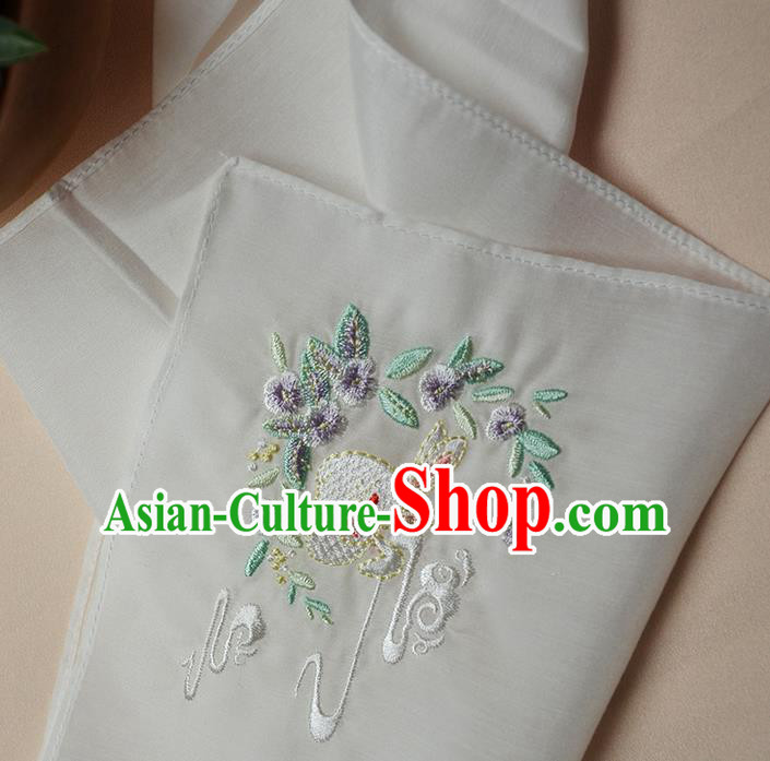 Traditional Ancient Chinese Embroidered Hanfu Handkerchief Embroidered Rabbit White Silk Mocket for Women