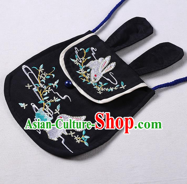 Traditional Ancient Chinese Embroidered Hanfu Handbags Embroidered Rabbit Black Bag for Women