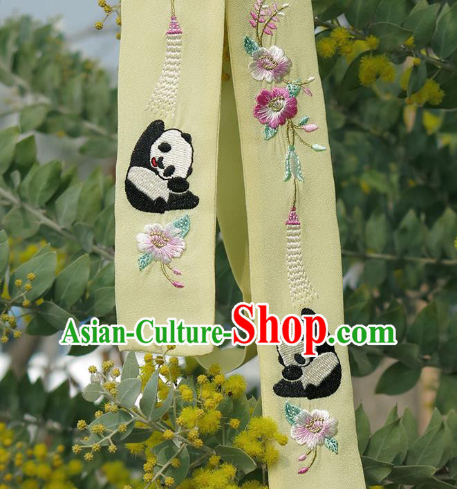 Traditional Ancient Chinese Embroidered Hanfu Hair Snood Embroidered Panda Yellow Silk Bandeau for Women