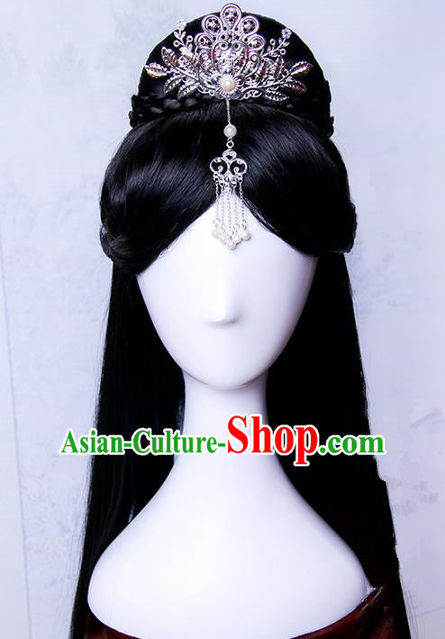 Traditional Handmade Ancient Chinese Tang Dynasty Princess Hair Decoration and Wig Complete Set, Ancient Chinese Empress Headwear and Wig for Women