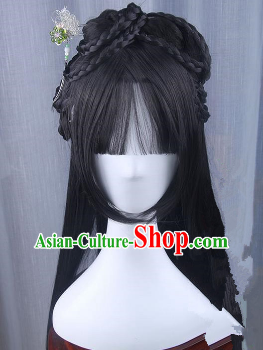 Traditional Handmade Ancient Chinese Han Dynasty Princess Hair Decoration and Wig Complete Set, Ancient Chinese Young Lady Headwear and Wig for Women