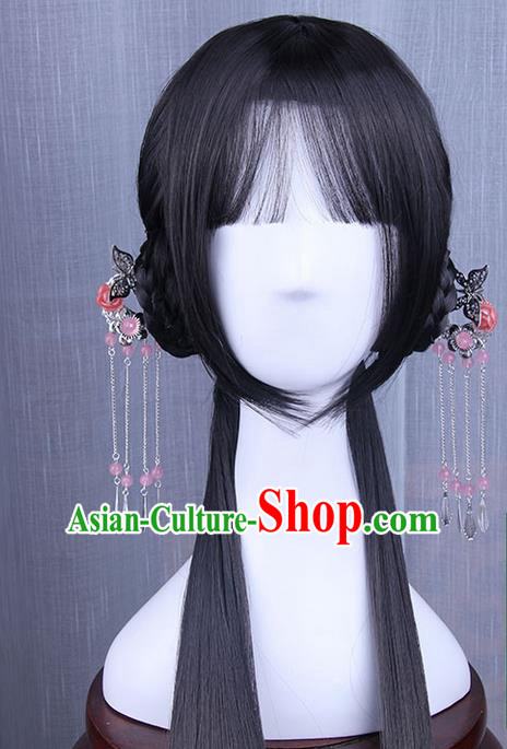 Traditional Handmade Ancient Chinese Han Dynasty Princess Hair Decoration and Wig Complete Set, Ancient Chinese Palace Lady Headwear and Wig for Women