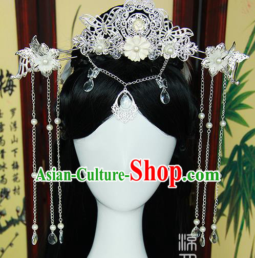 Traditional Handmade Ancient Chinese Tang Dynasty Imperial Empress Hair Decoration and Wig Complete Set, Ancient Chinese Cosplay Fairy Queen Headwear and Wig for Women