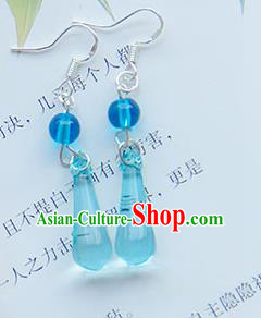 Traditional Handmade Chinese Ancient Princess Classical Hanfu Accessories Jewellery Blue Crystal Earrings Eardrop for Women