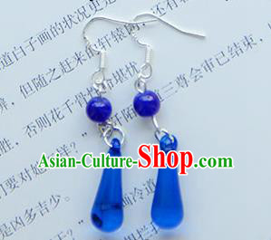 Traditional Handmade Chinese Ancient Princess Classical Hanfu Accessories Jewellery Deep Blue Crystal Earrings Eardrop for Women