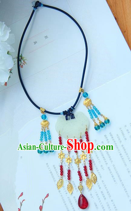 Traditional Handmade Chinese Ancient Princess Classical Hanfu Accessories Jewellery Jade Necklace for Women
