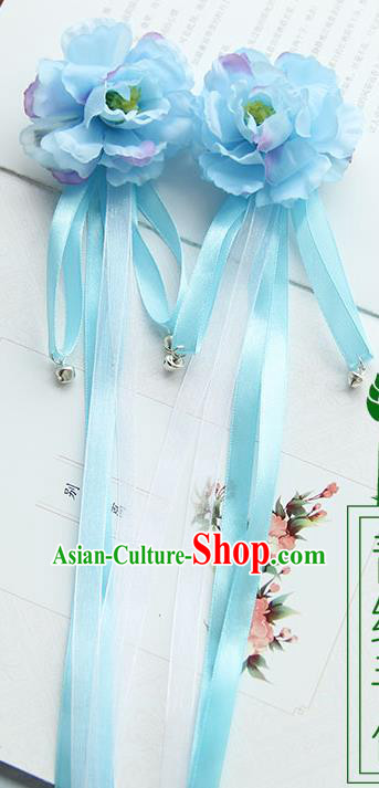 Traditional Handmade Chinese Ancient Princess Classical Hanfu Accessories Jewellery Long Ribbon Bells Silk Flowers Hair Sticks Hair Claws, Tassel Hair Fascinators Hairpins for Women