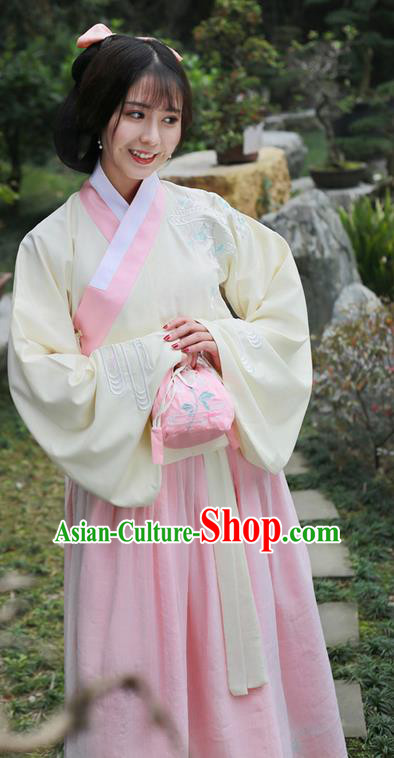 Traditional Ancient Chinese Female Costume Embroidered Flowers Blouse and Dress Complete Set, Elegant Hanfu Clothing Chinese Ming Dynasty Embroidered Palace Princess Clothing for Women