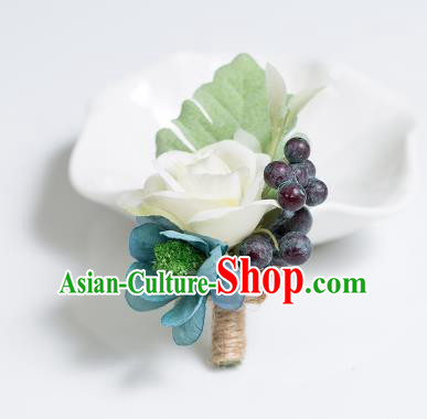 Top Grade Classical Wedding Silk Flowers,Groom Emulational Corsage Groomsman Blue Brooch Flowers for Men