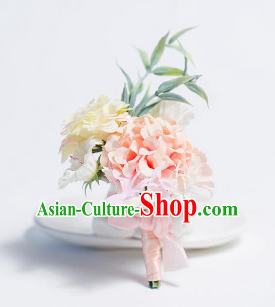Top Grade Classical Wedding Silk Flowers,Groom Emulational Corsage Pink White Brooch Flowers for Men