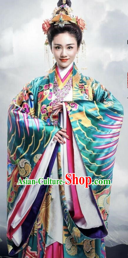 Traditional Ancient Chinese Imperial Consort Costume, Elegant Hanfu Palace Princess Phoenix Dress Han Dynasty Imperial Concubine Embroidered Tailing Clothing for Women