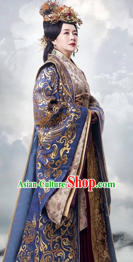Traditional Ancient Chinese Imperial Empress Dowager Costume, Elegant Hanfu Palace Lady Dress, China Han Dynasty Imperial Queen Mother Embroidered Tailing Clothing for Women