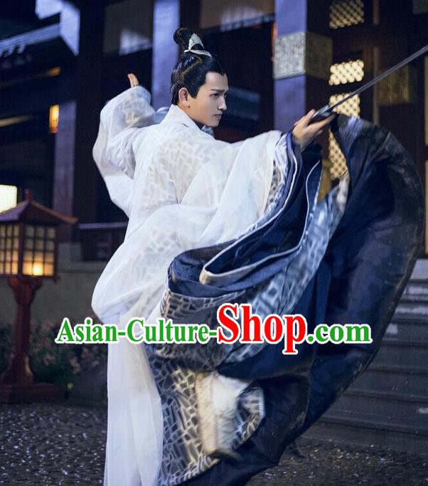 Traditional Ancient Chinese Nobility Childe Costume, Elegant Hanfu Male Lordling Dress Ancient Swordsman Clothing, China Warring States Period Qu Yuan Imperial Prince Embroidered Clothing for Men