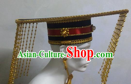 Traditional Ancient Chinese Classical Peking Opera Props, Han Dynasty Emperor Headwear Royal Coronet King Hat for Men