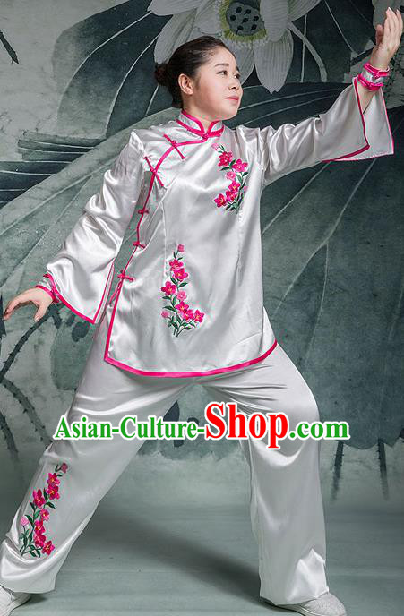 Traditional Chinese Top Stretch Silk Kung Fu Costume Martial Arts Kung Fu Training Embroidery Pink Orchid Uniform, Tang Suit Gongfu Shaolin Wushu Clothing, Tai Chi Taiji Teacher Suits Uniforms for Women