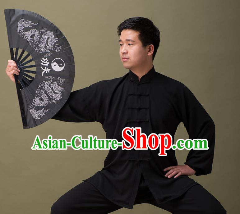 Traditional Chinese Kung Fu Folding Fan Martial Arts Prop Tai Chi Fan, Gongfu Wushu Tai Chi Taiji Teacher Painting Double Dragons Fans for Men for Women